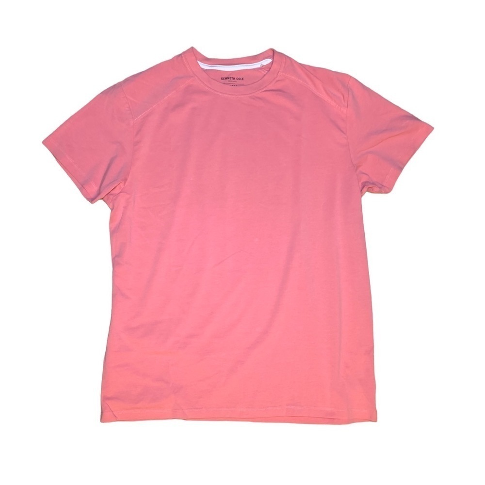 Kenneth Cole Mens Large Short Sleeve Salmon Pink Shirt Crewneck Spring Top